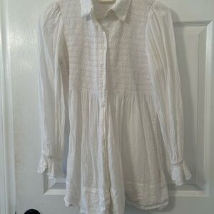 Anthropologie White Button Down Blouse with Pleated Details